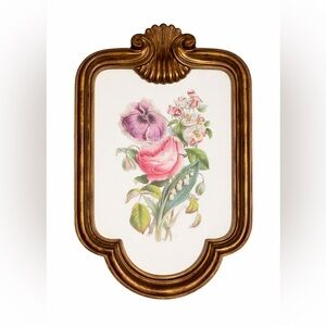Vintage Floral Wall Plaque with Gold-Tone Frame